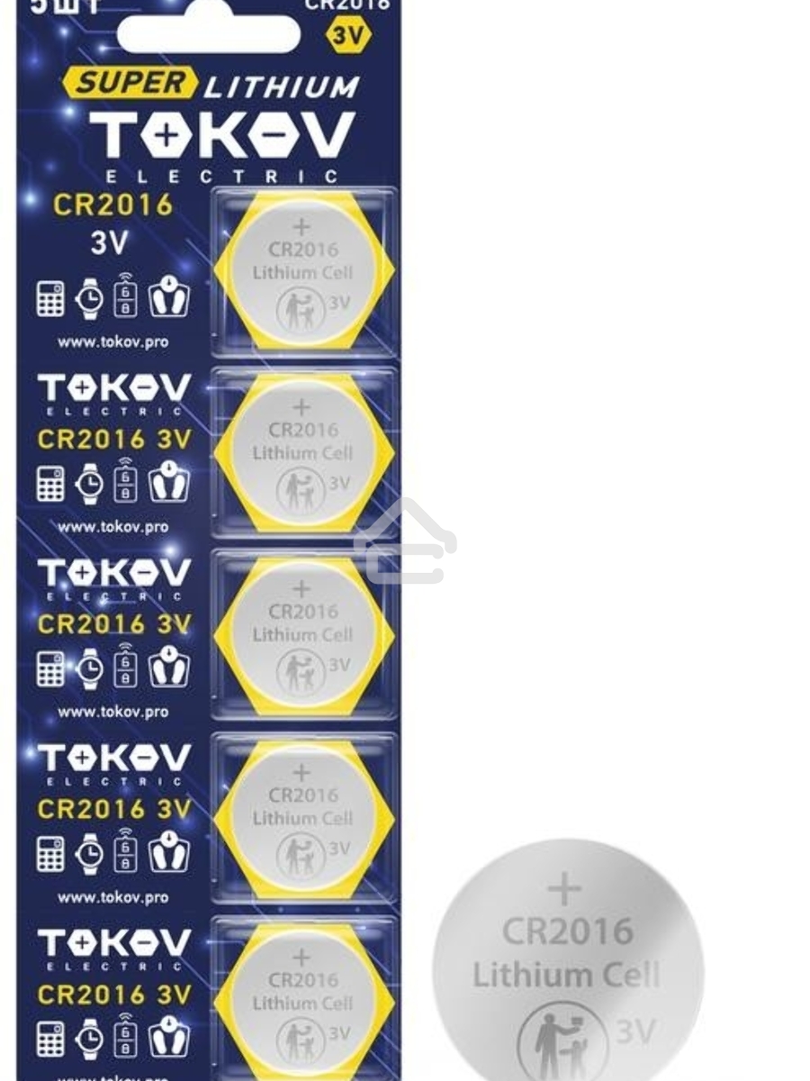 Элемент питания литиевый CR2016 таблетка (блистер 5шт) TOKOV ELECTRIC TKE-LI-CR2016/B5