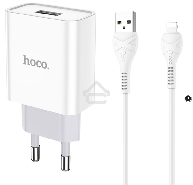 Блок питания (сетевой адаптер) HOCO C81A Asombroso single 1xUSB с кабелем USB-Lightning, 2.1A, 10W