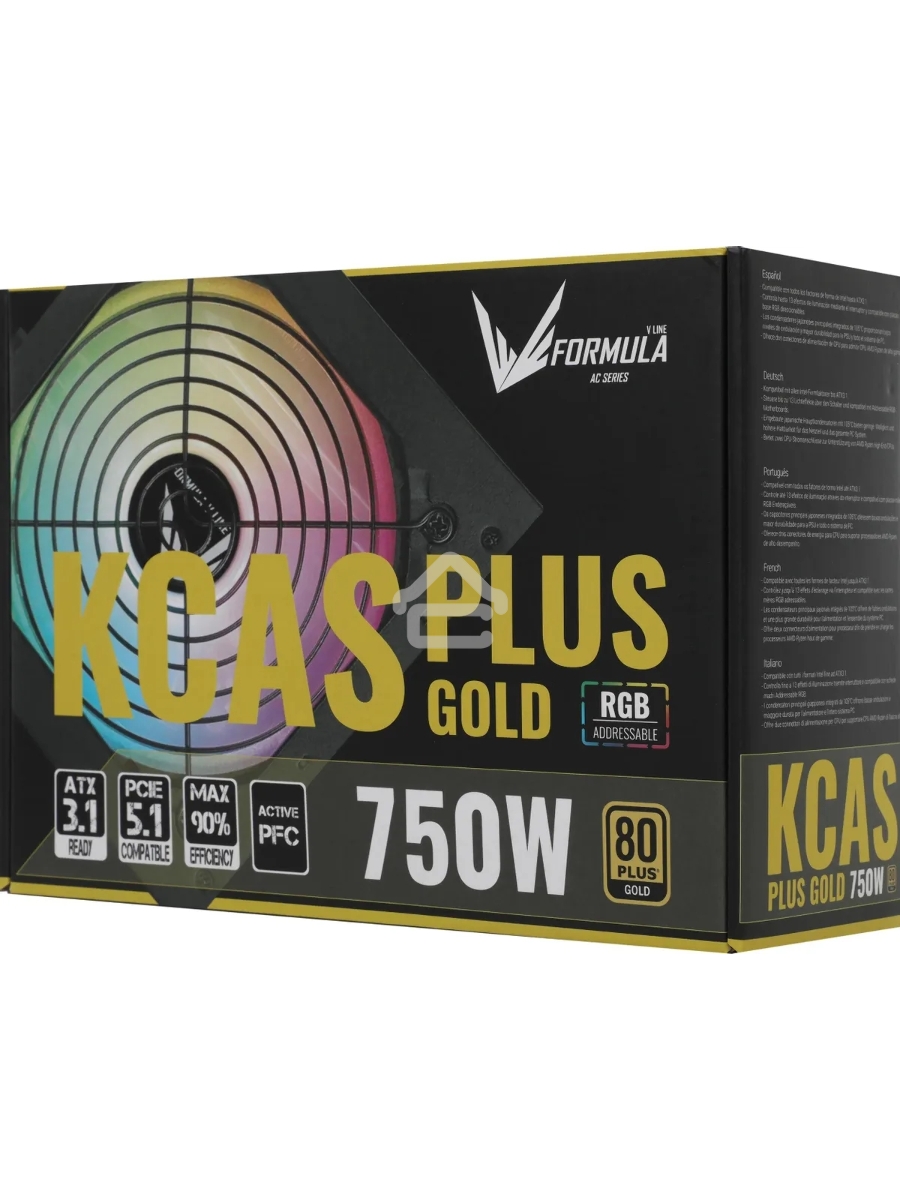 Блок питания Aerocool / Formula ATX 750W AC KCAS PLUS GOLD 750W RGB 80 PLUS gold (20+4pin) APFC 120mm fan color LED 8xSATA RTL