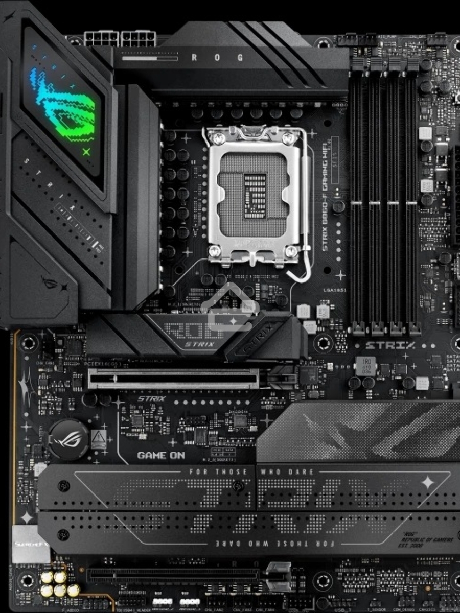 Материнская плата ASUS ROG STRIX B860-F GAMING WIFI, LGA 1851, Intel B860, 4xDDR5, 4xSATA, 4xM.2, 1xPCIe 5.0 x16, 1xPCIe 4.0 x16, 1xDP, 1xHDMI, 1x 2.5Gb LAN, 1xUSB 20Gbps, 1xUSB 10Gbps, 6xUSB-A 5Gbps, 2xUSB 2.0, 3x3.5 мм, 7.1, ATX