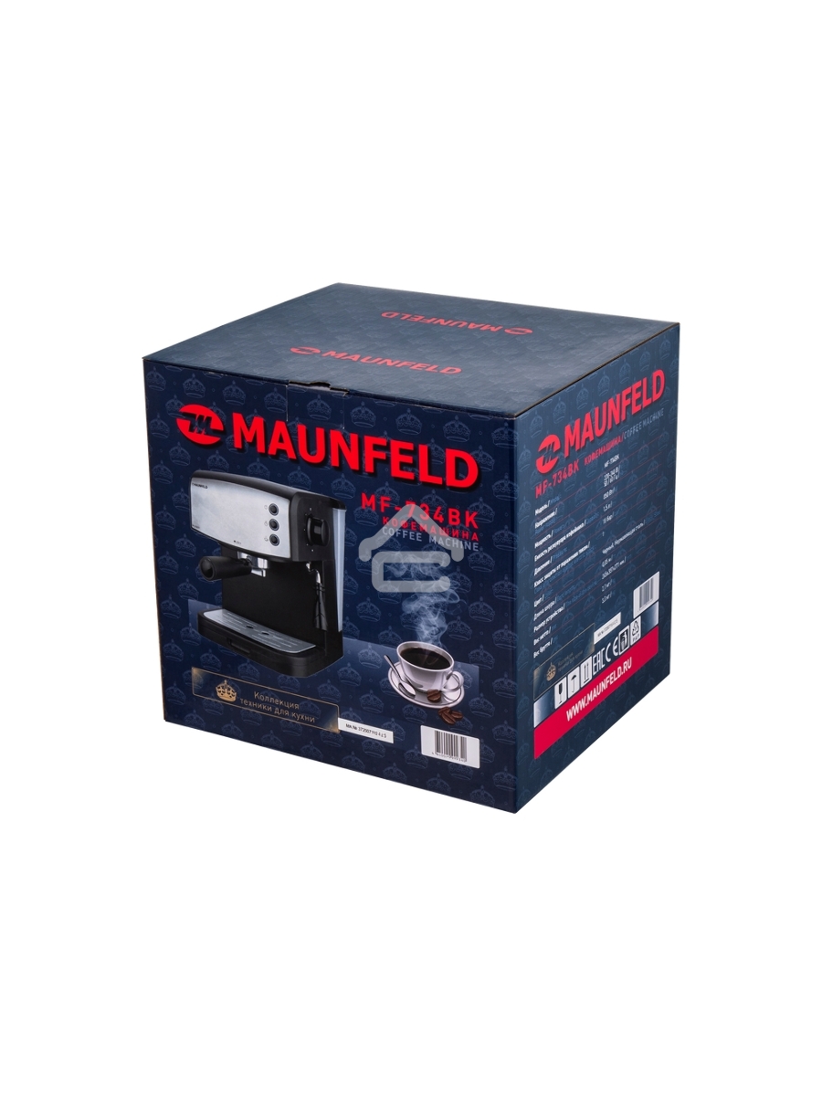 Кофеварка рожковая Maunfeld MF-734BK чёрный, исп. кофе - молотый/чалды, 1.5 л, 850 Вт, 15 Бар