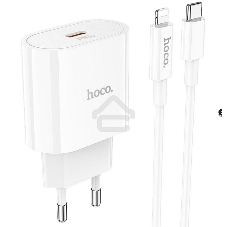 Блок питания (сетевой адаптер) HOCO C94A Metro 1xUSB-C с кабелем Type-C-Lightning, 3.0A, 20W, белый