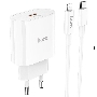 Блок питания (сетевой адаптер) HOCO C94A Metro 1xUSB-C с кабелем Type-C-Lightning, 3.0A, 20W, белый