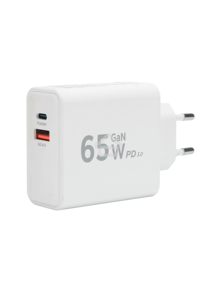 Зарядное устройство Cablexpert MP3A-PC-50, 65Вт GaN, быстрая зарядка QC4.0/PD3.0, 2 порта: USB и Type-C, белый, коробка