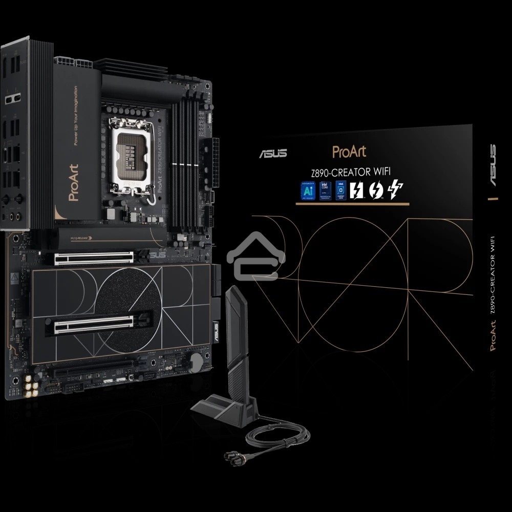 Материнская плата ASUS ProArt Z890-CREATOR WIFI, LGA 1851, Intel Z890, 4xDDR5, 4xSATA, 5xM.2, 2xPCIe 5.0 x16, 1xPCIe 4.0 x16, 1xHDMI, 1xDP, 1x 10Gb LAN, 1x 2.5Gb LAN, 2xUSB-C 10Gbps, 6xUSB-A 10Gbps, 1xUSB-A 2.0, 7.1, ATX
