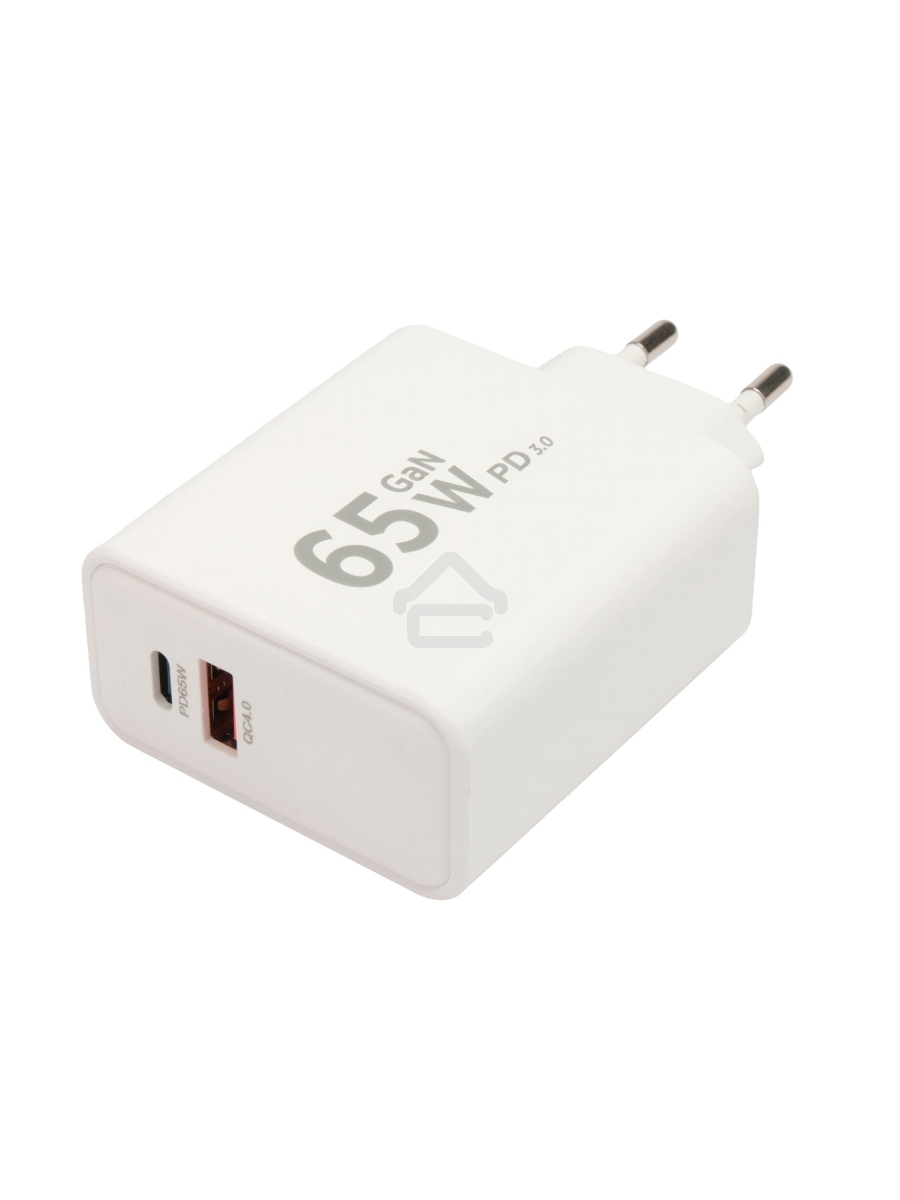 Зарядное устройство Cablexpert MP3A-PC-50, 65Вт GaN, быстрая зарядка QC4.0/PD3.0, 2 порта: USB и Type-C, белый, коробка