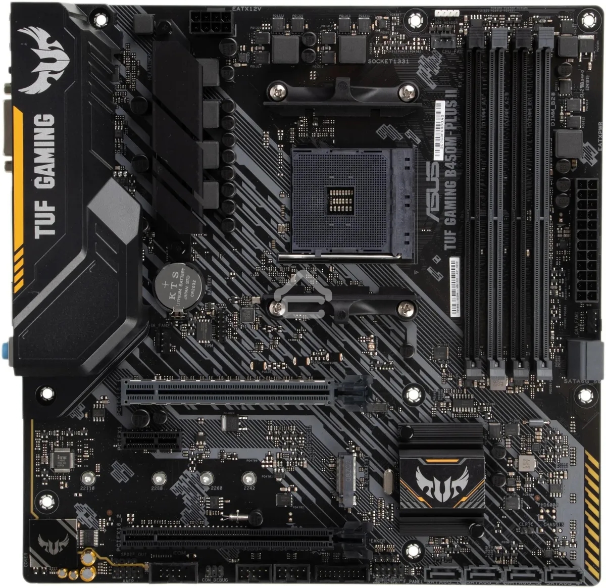Материнская плата ASUS TUF GAMING B450M-PLUS II, AM4, AMD B450, 4xDDR4, 6xSATA, 1xM.2, 1xPCIe 3.0 x16, 1xPCIe 2.0 x16, 1xPCIe x1, 1xHDMI, 1xDVI-D, 1x 1Gb LAN, 2xUSB-A 3.2 Gen 1, 1xUSB-A 3.2 Gen 2, 2xUSB-A 2.0, 1xUSB-C 3.2 Gen 1, 3x3.5 мм, 7.1, mATX