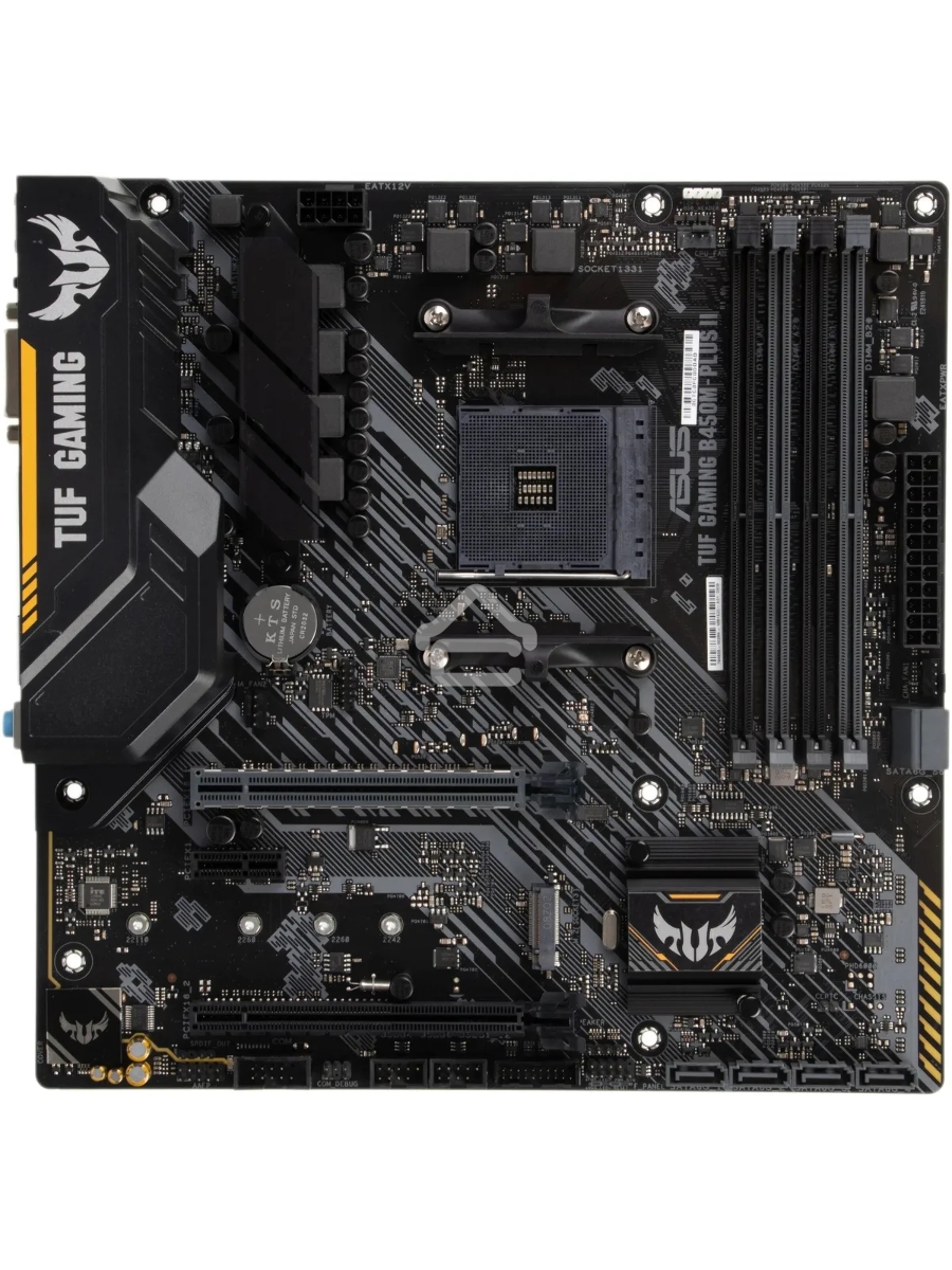 Материнская плата ASUS TUF GAMING B450M-PLUS II, AM4, AMD B450, 4xDDR4, 6xSATA, 1xM.2, 1xPCIe 3.0 x16, 1xPCIe 2.0 x16, 1xPCIe x1, 1xHDMI, 1xDVI-D, 1x 1Gb LAN, 2xUSB-A 3.2 Gen 1, 1xUSB-A 3.2 Gen 2, 2xUSB-A 2.0, 1xUSB-C 3.2 Gen 1, 3x3.5 мм, 7.1, mATX