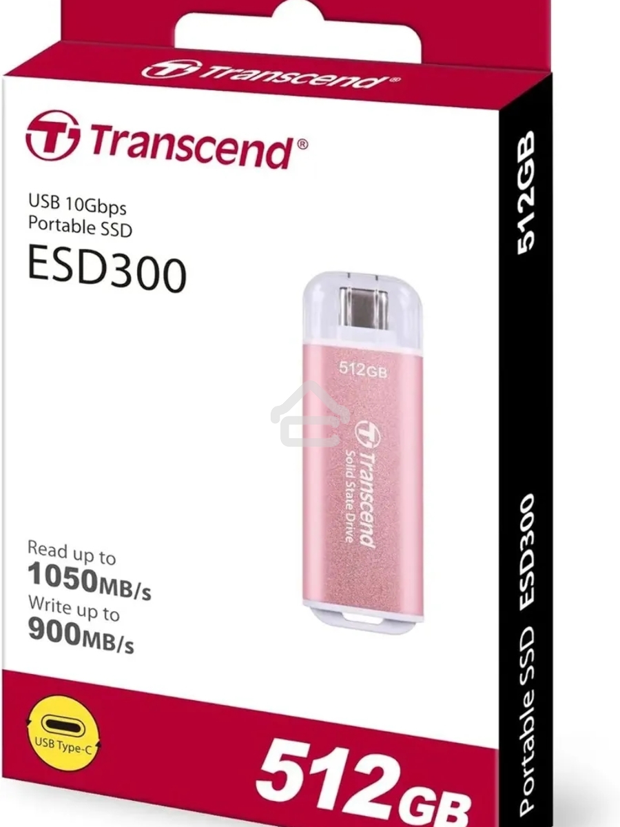 Внешний накопитель SSD Transcend 512Gb ESD300 <TS512GESD300S> (USB3.2 gen 2, Type C, 1050/950Mbs, 3D NAND, 60x20x7.8mm, 9g) розовый