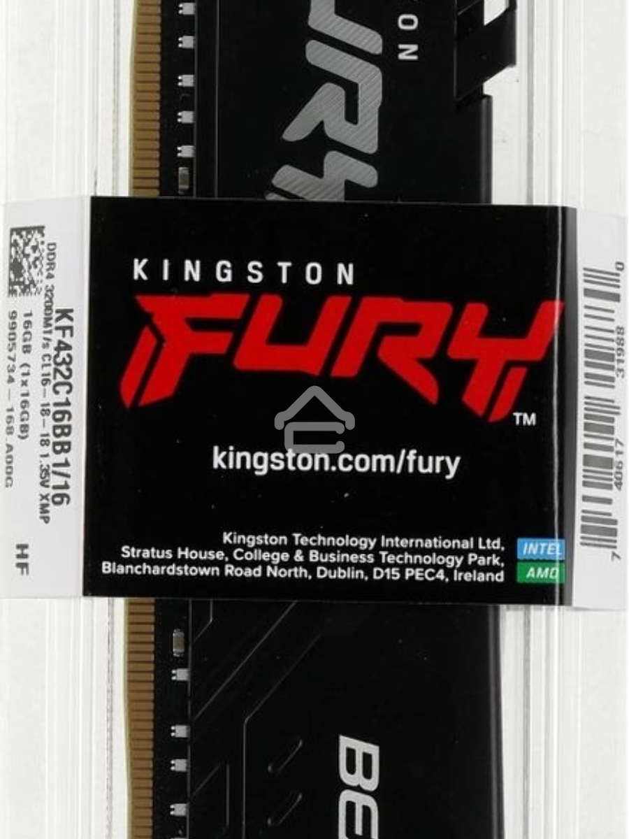 Оперативная память Kingston Fury Beast, DDR4, 16GB (1x16GB), 3200MHz, CL16, DIMM, с радиатором, чёрный