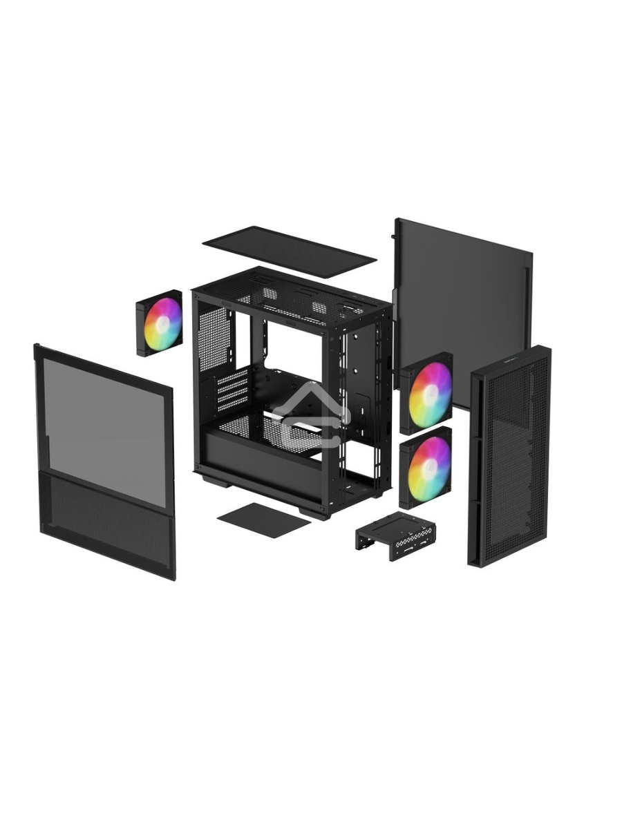 Компьютерный корпус Deepcool CH360 без БП, боковое окно (закаленное стекло), 2x140мм ARGB LED вентилятор спереди и 1x120мм ARGB LED вентилятор сзади, черный, mATX