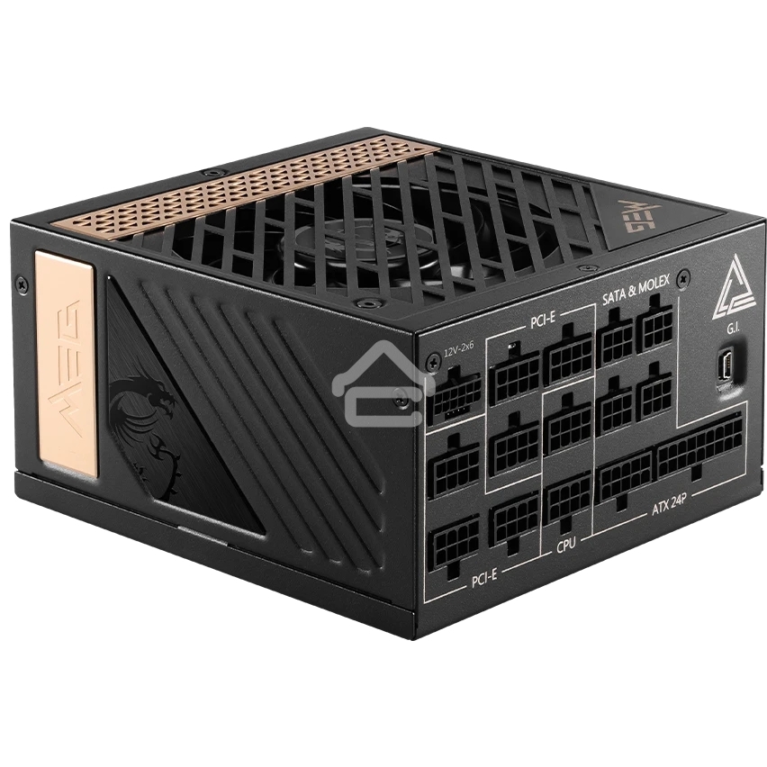 Блок питания MSI MEG Ai1300P (306-7ZP4A11-CE0), 1300Вт, 80 PLUS Platinum, 120мм, модульный, черный / золотой