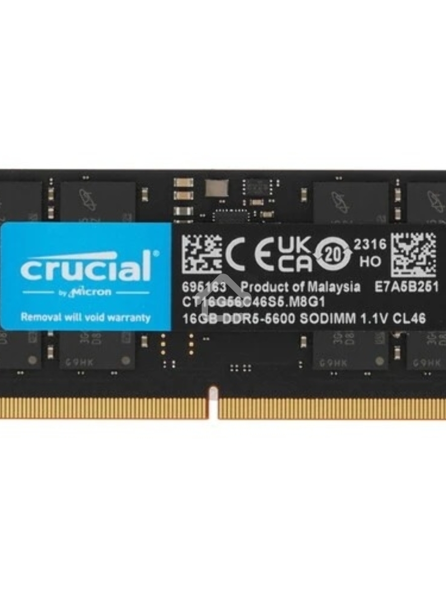 Оперативная память Crucial, DDR5, 16GB (1x16 GB), 5600 MHz, CL46, SO-DIMM