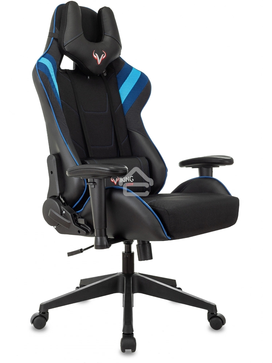 Кресло игровое Бюрократ VIKING 4 AERO BLUE черный/синий, искусст.кожа/ткань, две подушки