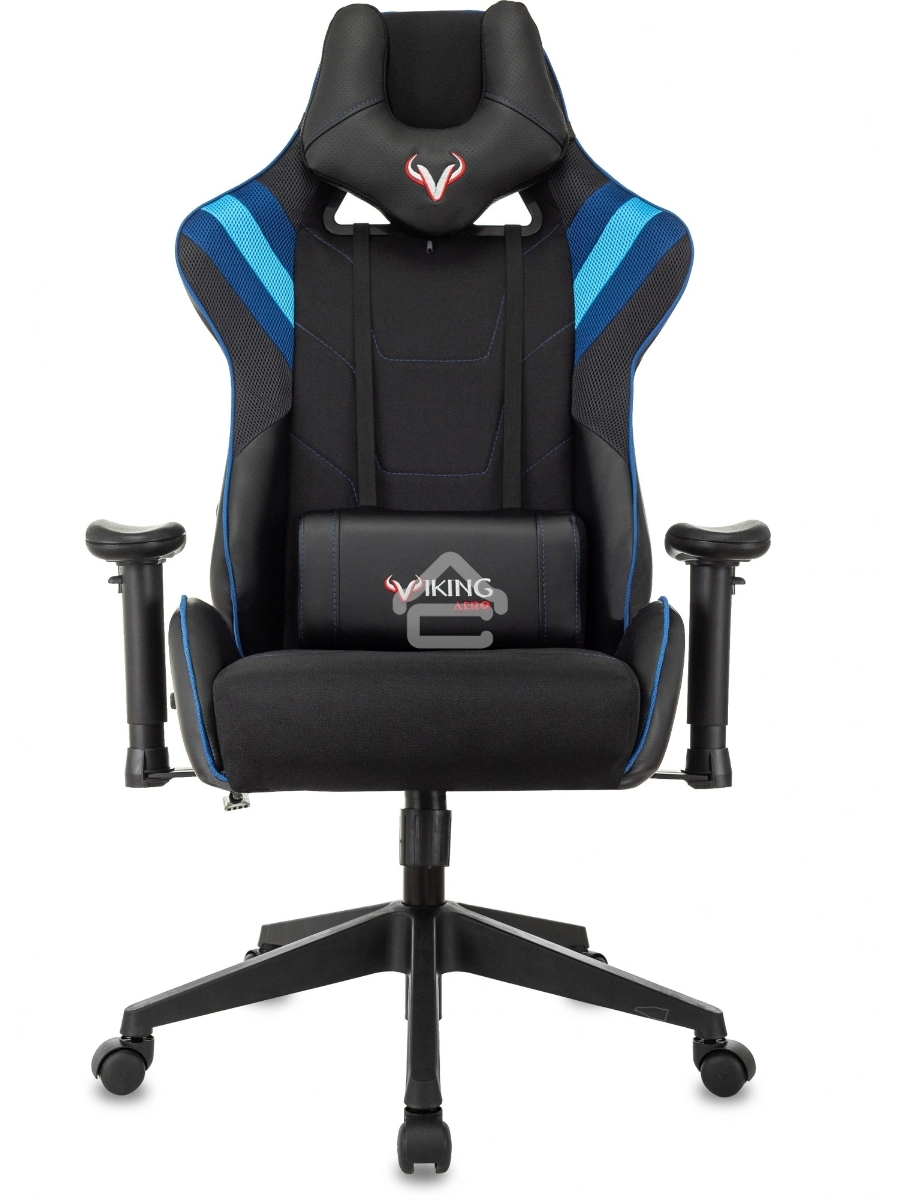 Кресло игровое Бюрократ VIKING 4 AERO BLUE черный/синий, искусст.кожа/ткань, две подушки