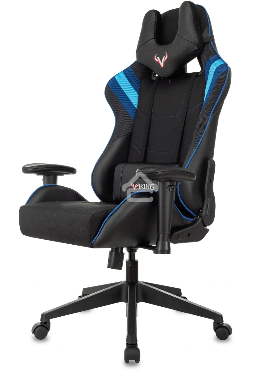 Кресло игровое Бюрократ VIKING 4 AERO BLUE черный/синий, искусст.кожа/ткань, две подушки