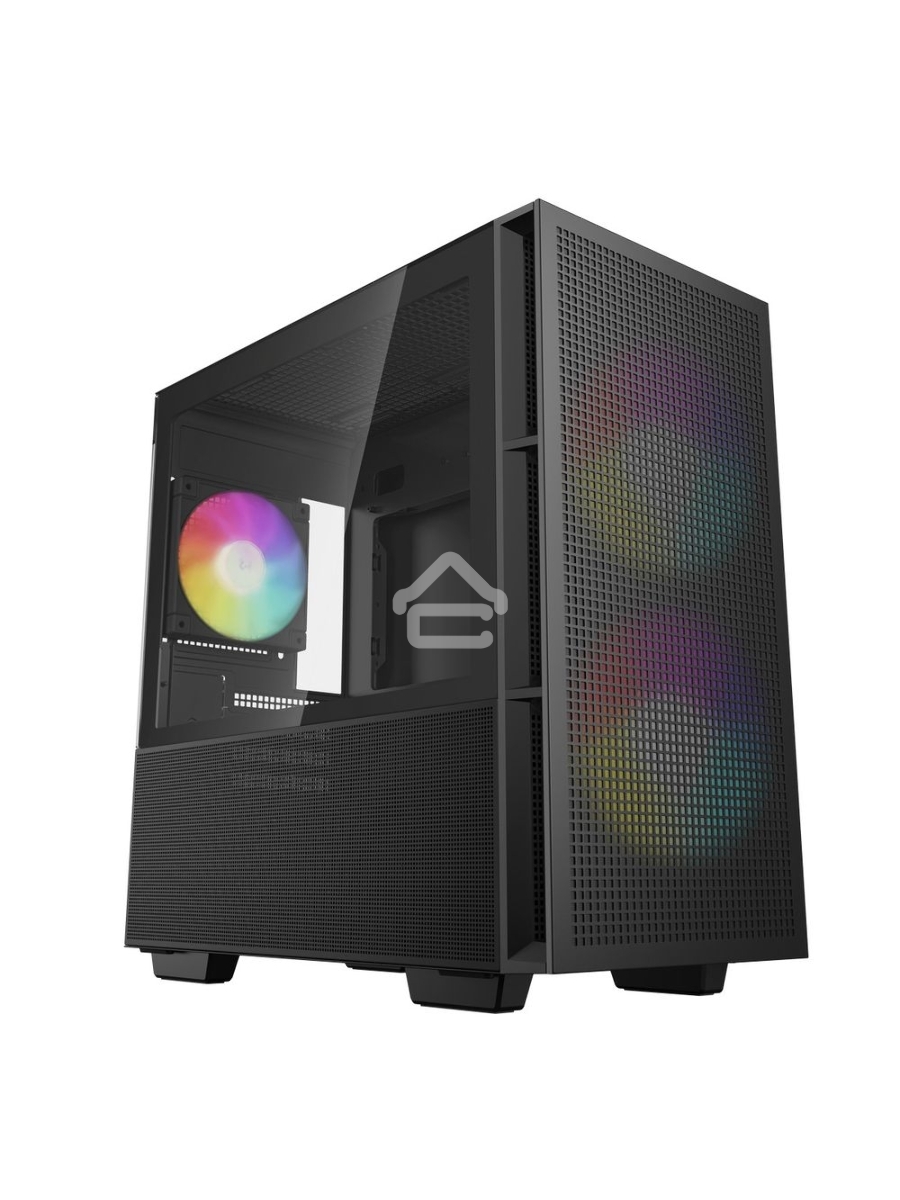Компьютерный корпус Deepcool CH360 без БП, боковое окно (закаленное стекло), 2x140мм ARGB LED вентилятор спереди и 1x120мм ARGB LED вентилятор сзади, черный, mATX
