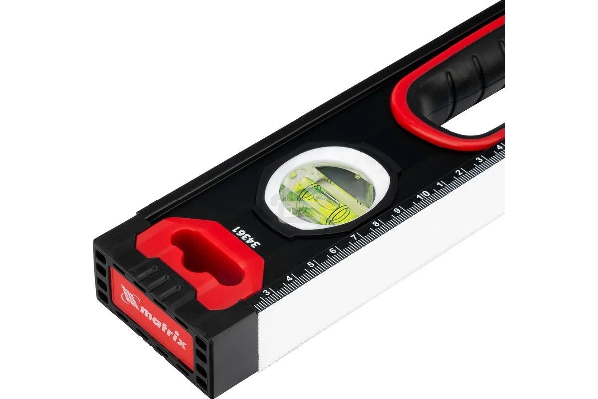 Уровень алюминиевый Matrix, усиленный, фрезерованный, 3 глазка, 2 комп. рукоятки, 600 мм