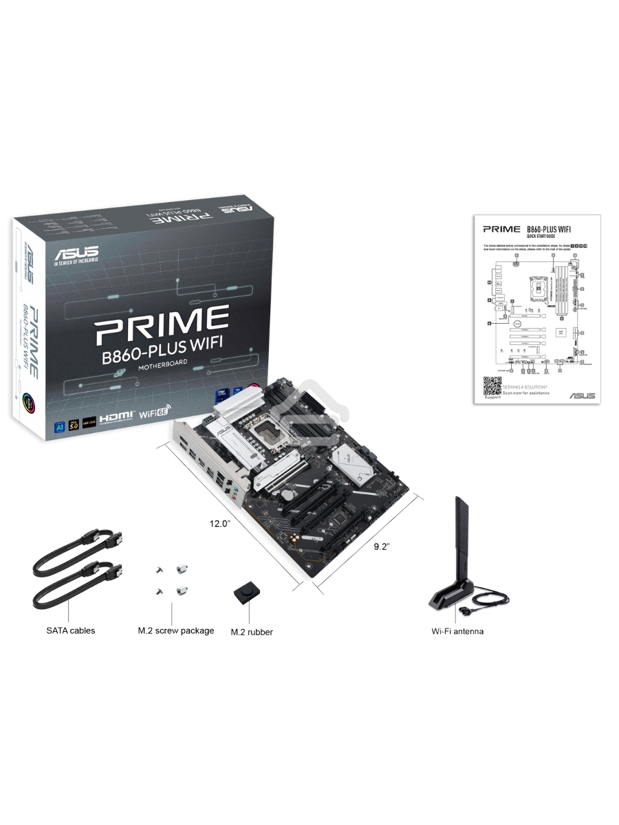 Материнская плата ASUS PRIME B860-PLUS WIFI, LGA 1851, Intel B860, 4xDDR5, 4xSATA, 2xM.2, 1xPCIe 5.0 x16, 4xPCIe 4.0 x16, 2xUSB-C, 4xUSB-A 3.2 Gen 1, 2xUSB-A 3.2 Gen 2, 1xHDMI, 1xDP, 1x2.5Gb LAN, 7.1, ATX