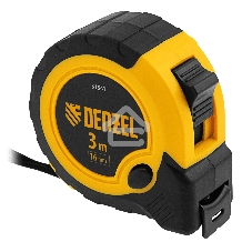 Рулетка Denzel 3м х 16мм, двухкомп. корпус, кнопка-пауза