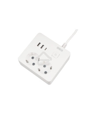Бытовой удлинитель PowerCube, 2р с/з вык.,3USB, 3500 Вт, 16А, 1.9 м, 3*1,0 (белый) квадрат