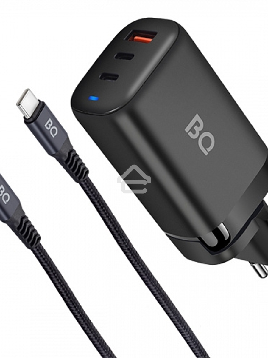 Зарядное устройство BQ Charger 65W3A01 (3 ports 2*Type-C + USB, 65W with 2m Type-C cable) черный
