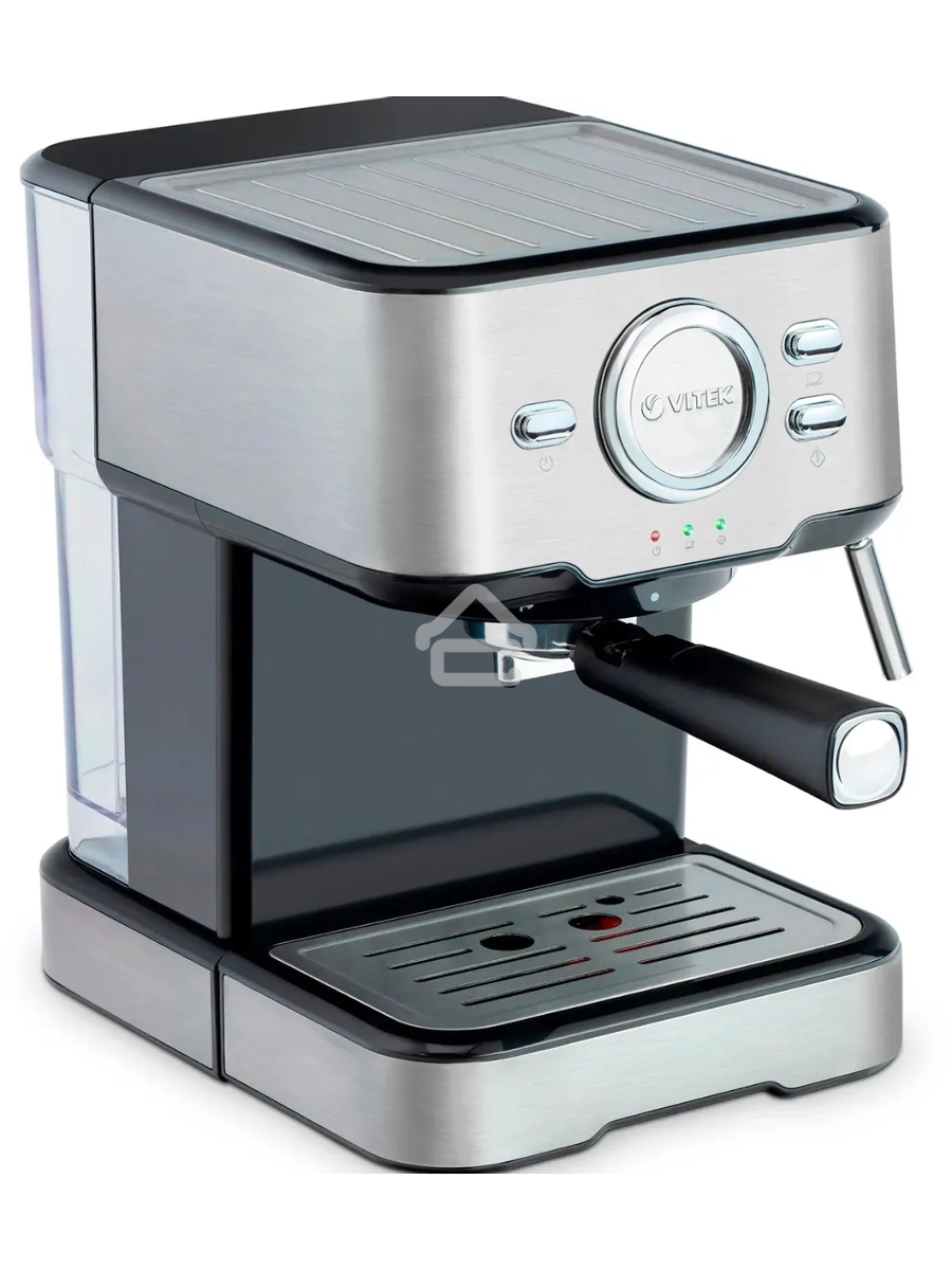 Кофеварка рожковая Vitek VT-1520 серебристый/черный, исп. кофе - молотый, 1.5 л, 850 Вт, 15 Бар