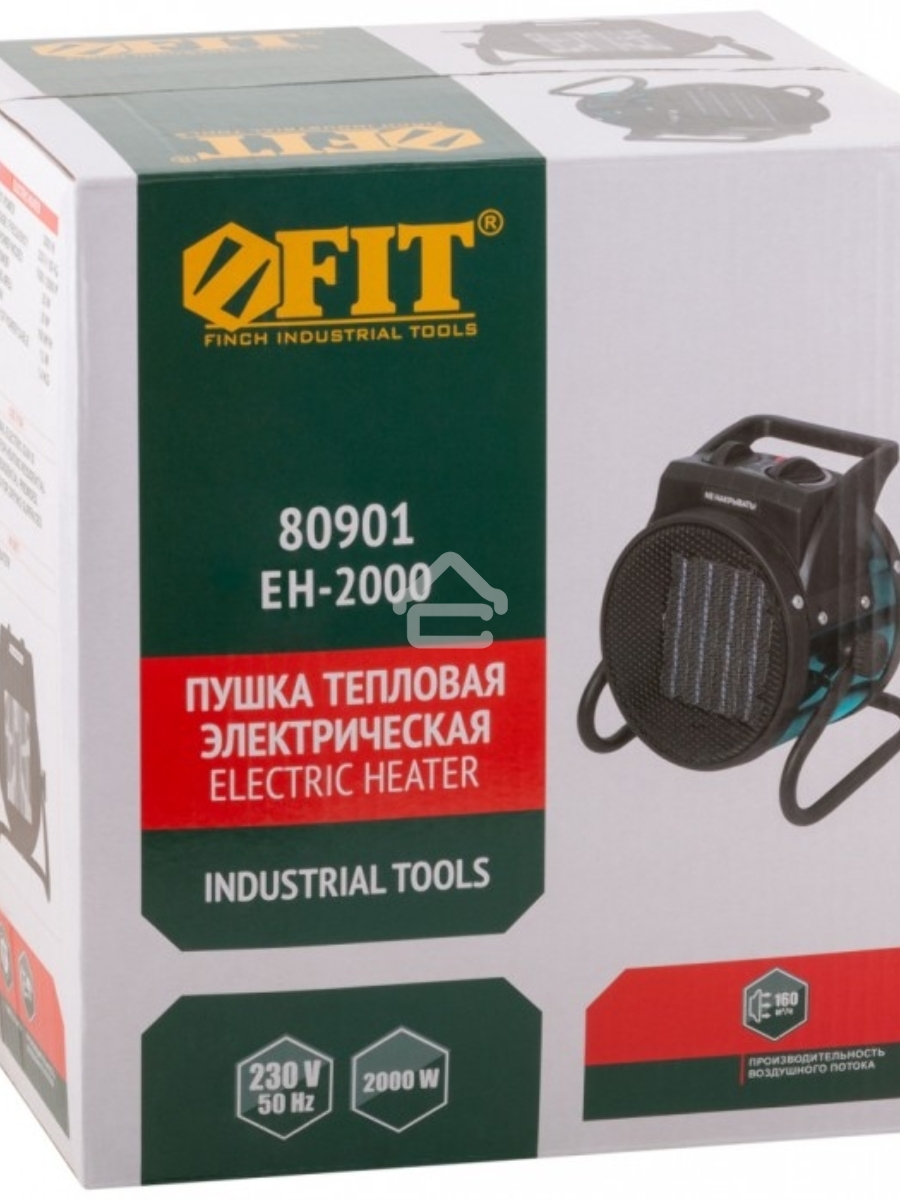 Пушка тепловая электрическая FIT EH-2000, 80901 2 кВ, 20 м2, 160 м3/мин, керамич. ТЭН, коробка