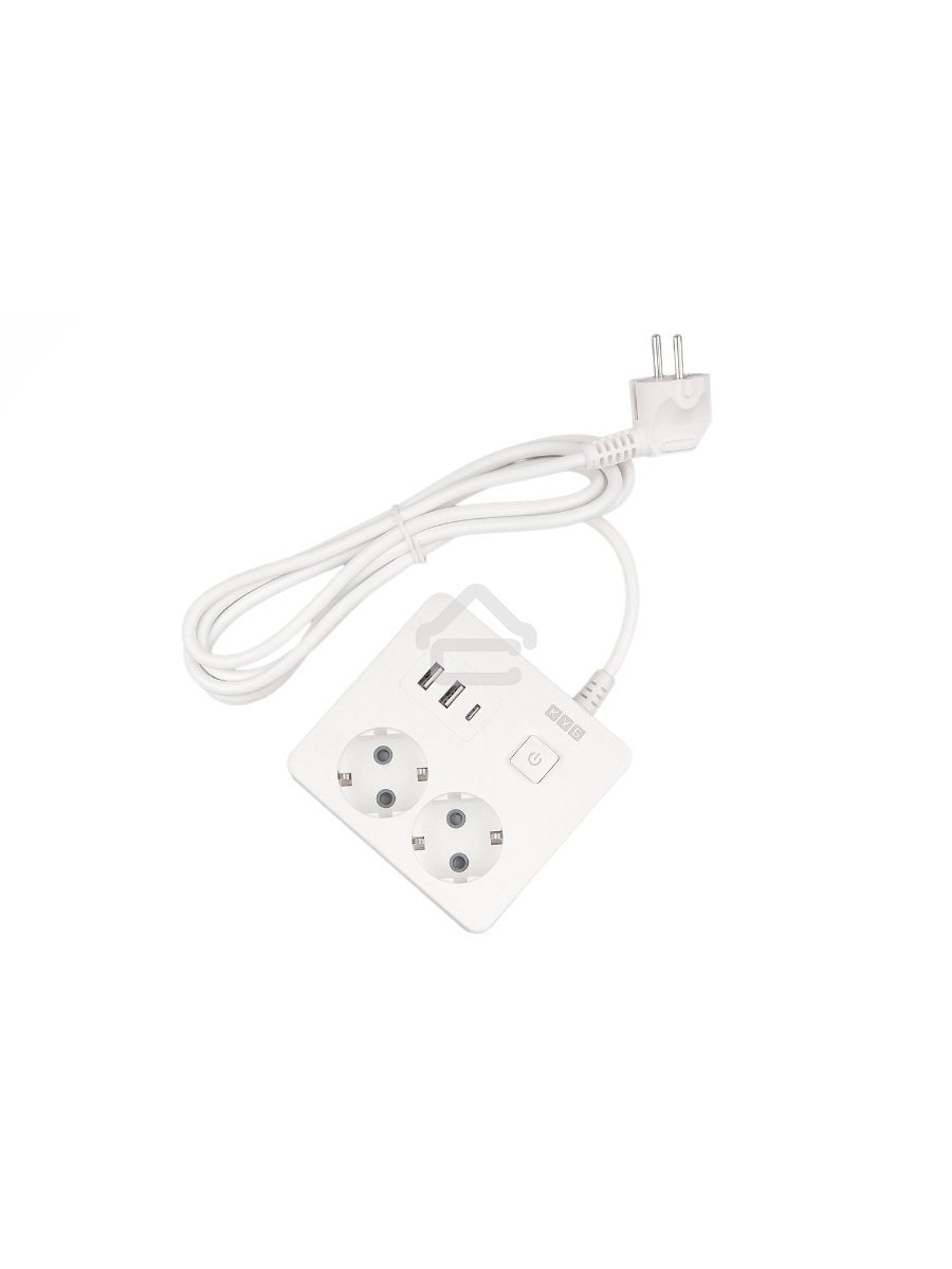 Бытовой удлинитель PowerCube, 2р с/з вык.,3USB, 3500 Вт, 16А, 1.9 м, 3*1,0 (белый) квадрат