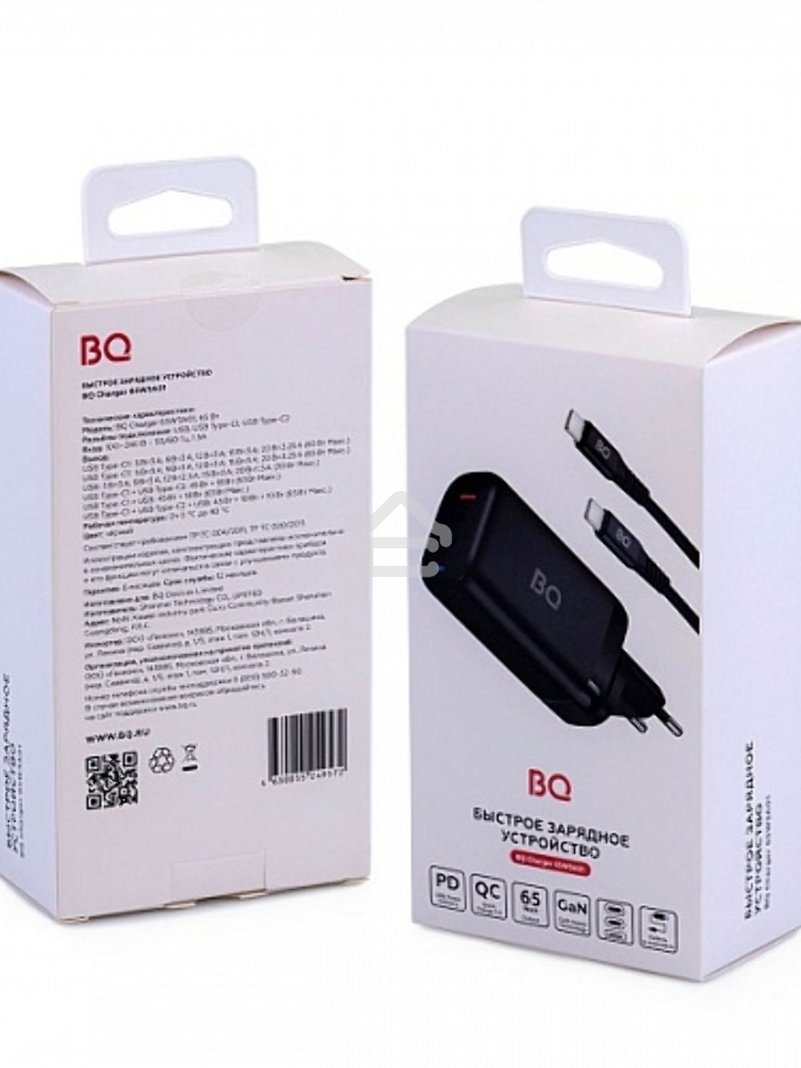 Зарядное устройство BQ Charger 65W3A01 (3 ports 2*Type-C + USB, 65W with 2m Type-C cable) черный