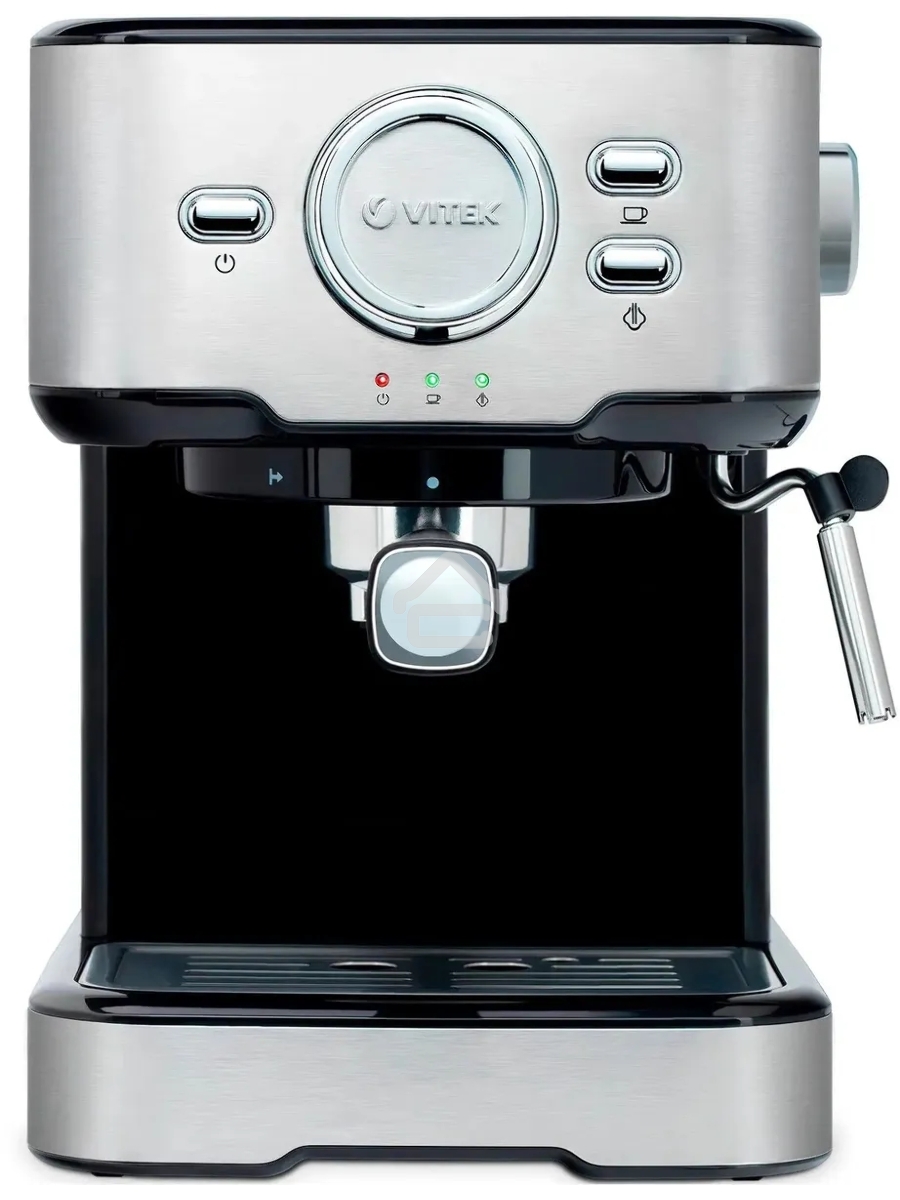 Кофеварка рожковая Vitek VT-1520 серебристый/черный, исп. кофе - молотый, 1.5 л, 850 Вт, 15 Бар