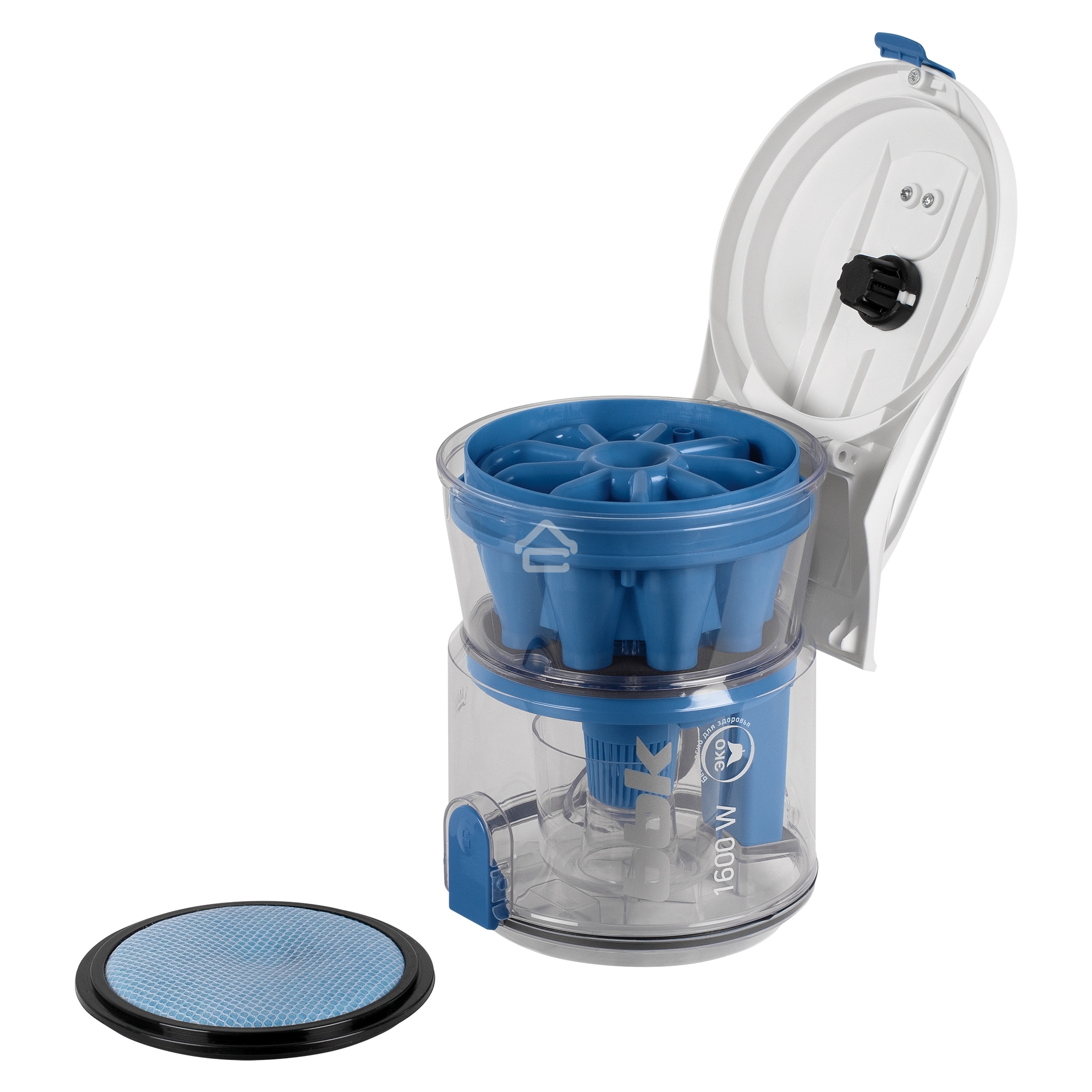 Пылесос BBK BV1501 белый/синий, 300/1600 Вт, уборка сухая, пылесборник контейнер, 2 л