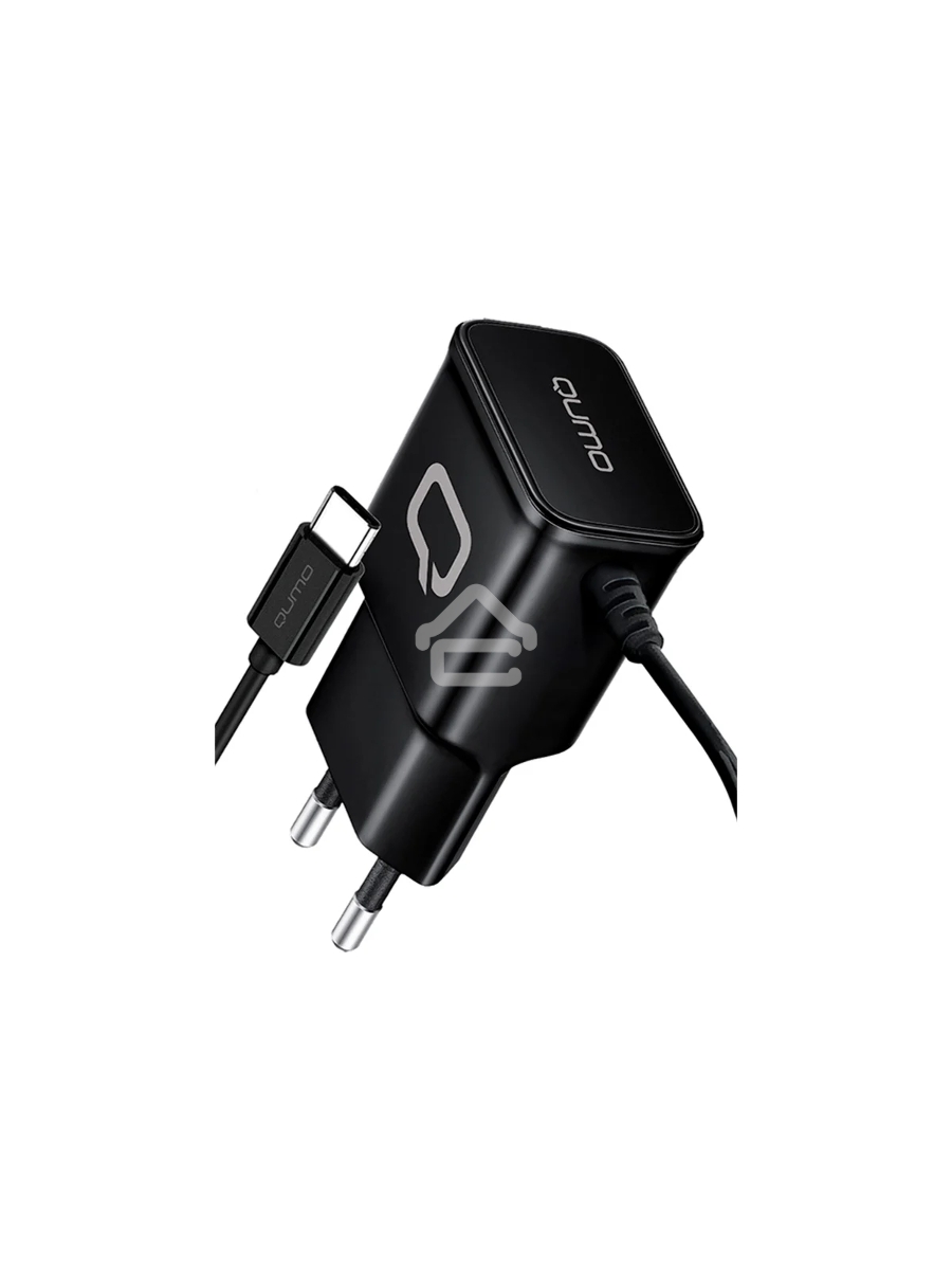 Сетевое зарядное устройство Qumo Energy (Charger 0025) 2.1A, встроенный кабель TYPE-C, черный