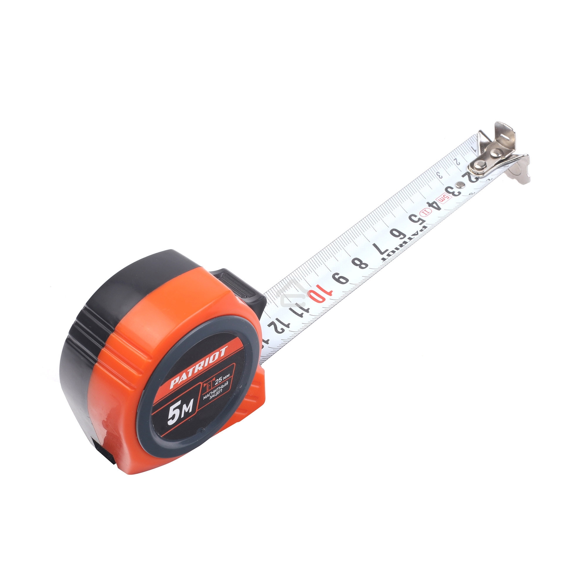 Рулетка PATRIOT MTP-5-19, магнит, 2сторон.зацеп, антиблик.нейлон.покрытие, крупн.шрифт, двусторон.белая лента, 5м*19 мм