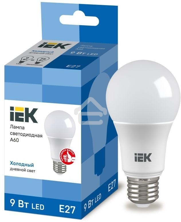 Лампа светодиодная IEK LLE-A60-9-230-65-E27 ECO A60 9 Вт грушевидная 230В 6500К E27