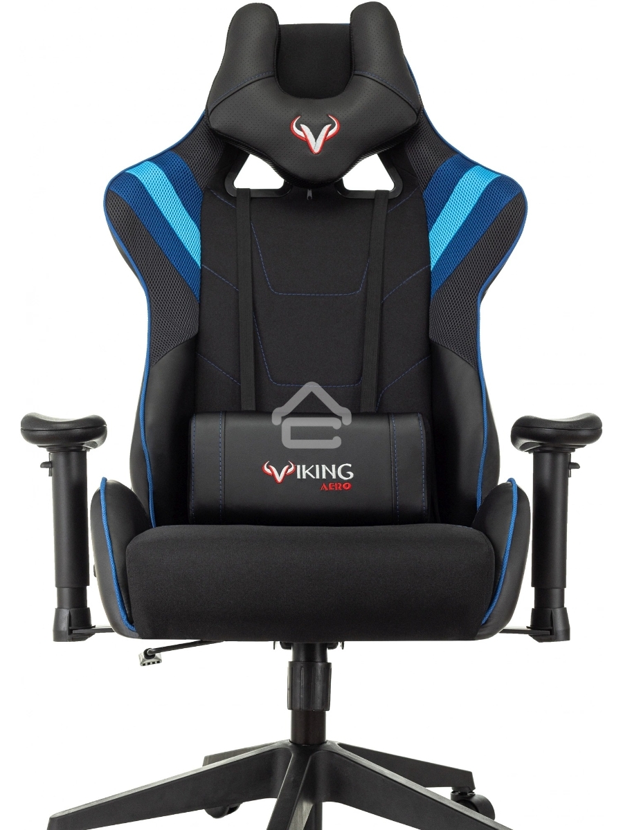 Кресло игровое Бюрократ VIKING 4 AERO BLUE черный/синий, искусст.кожа/ткань, две подушки