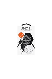 Сетевое зарядное устройство Qumo Energy (Charger 0025) 2.1A, встроенный кабель TYPE-C, черный