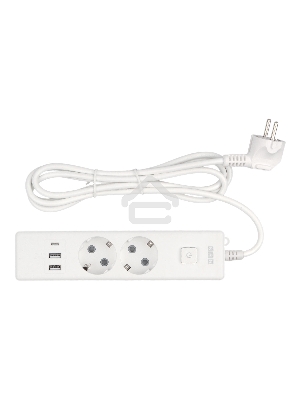 Бытовой удлинитель PowerCube, 2р с/з вык.,3USB, 3500 Вт, 16А, 1.9 м, 3*1,0 (белый) PC-4-2M