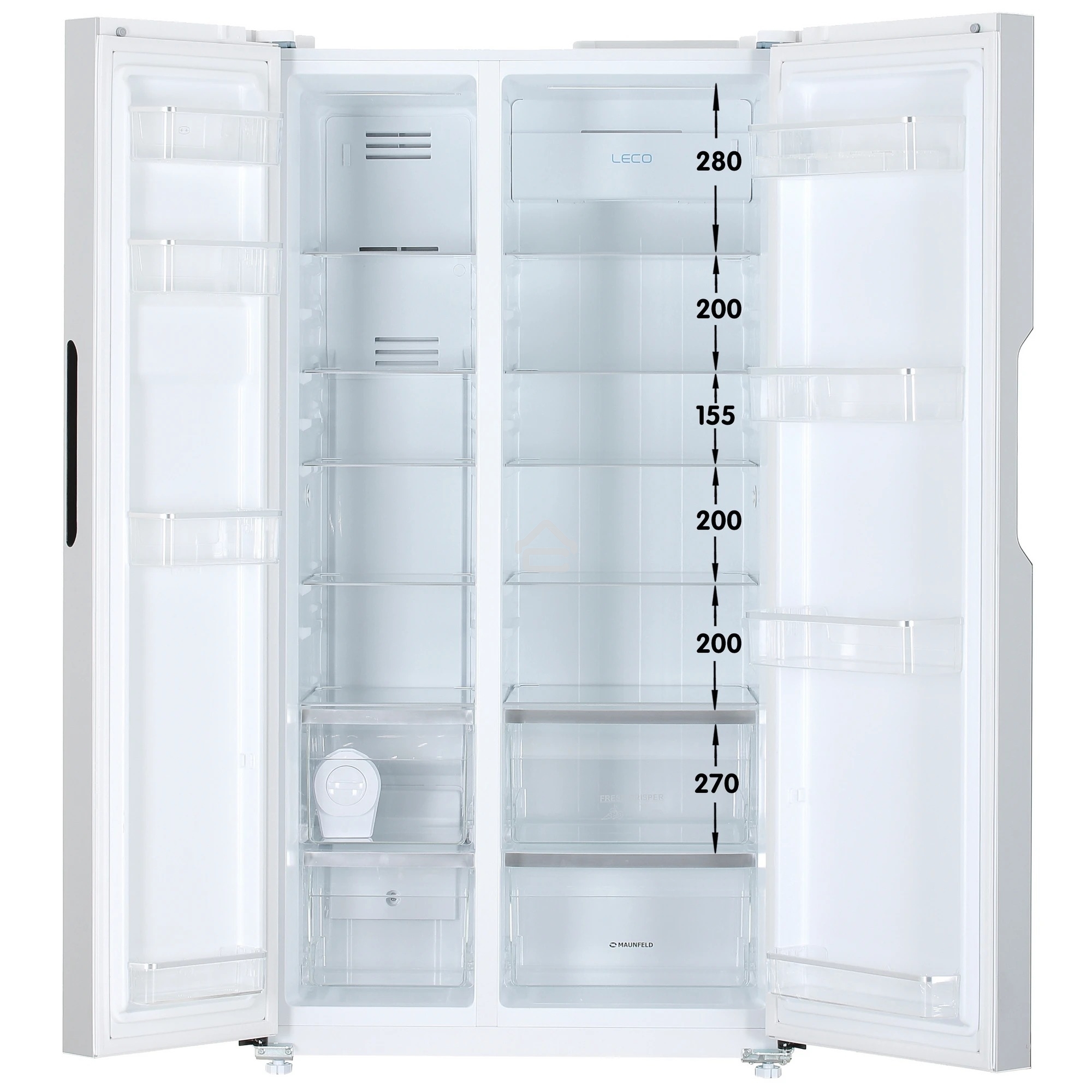 Холодильник Maunfeld MFF177NFW белый глянец двухкамерный 263/170л морозилка сбоку, No Frost, Side by Side