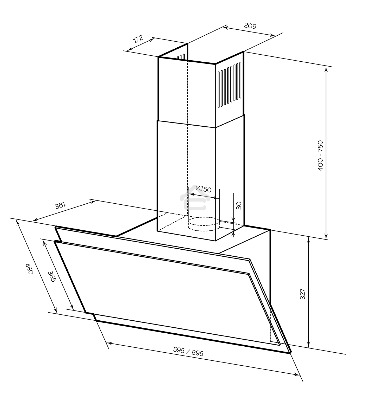 Вытяжка наклонная LEX Furia 900 слоновая кость, 90 см, 850 куб. м/ч, 50 дБ
