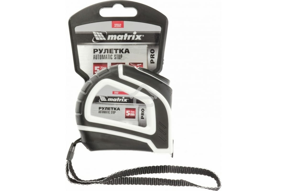 Рулетка Matrix Autostop, 5 м х 25 мм, двухкомпонентный корпус, автоматическая фиксация, PRO