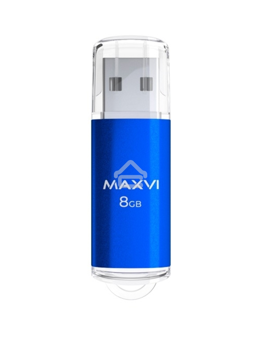 Флеш диск Maxvi MP 8GB USB 2.0 blue, монолит с колпачком, металл + ABS пластик