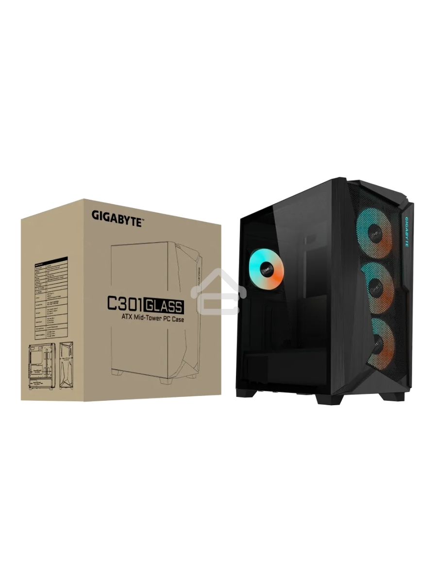 Корпус Gigabyte C301 Glass MidTower, ATX, USB-C x1, USB3.0 x2, Audio I/O, GPU:400mm, Black, TG