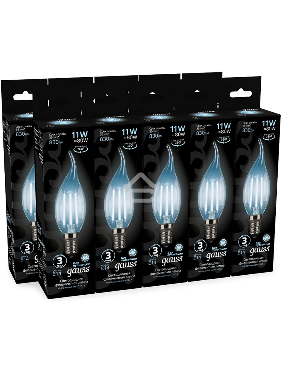 Лампа филам. Gauss Filament 11Вт цок.:E14 свеча 220B св.свеч.бел.нейт. CF35 (упак.:10шт) (104801211)