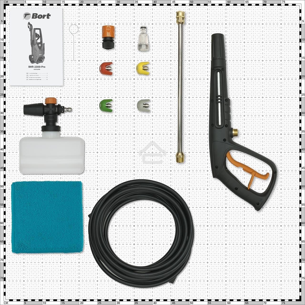 Мойка высокого давления Bort BHR-2300-PRO 93416299 2300 Вт, максимальное давление 170 бар, рабочее давление 130 бар, 8 л/мин, 7.4 кг, набор акссесуаров 10 шт