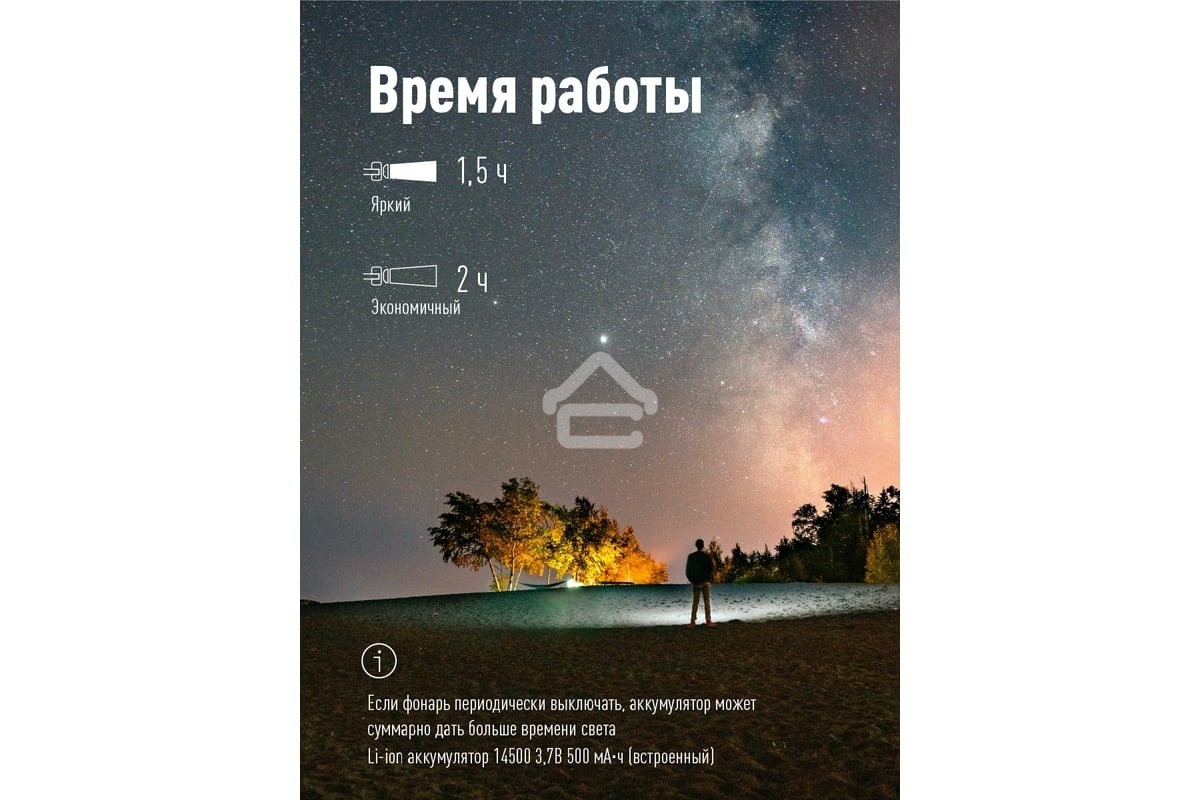 Фонарь аккумуляторный налобный КОСМОС KOC516Lit 2Вт LED Li-ion 14500 500мА.ч корпус ABS-пластик USB-шнур type C регулируемый эласт. ремешок