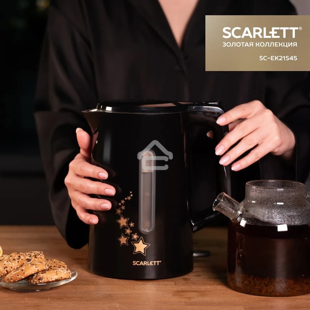 Чайник электрический Scarlett SC-EK21S45 1.5л. 2200Вт черный корпус: нерж.сталь/пластик