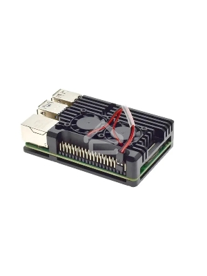 Компьютерный корпус Qumo Aluminum case with double black 2-wire fans,  Raspberry Pi 5B, black(RS056)