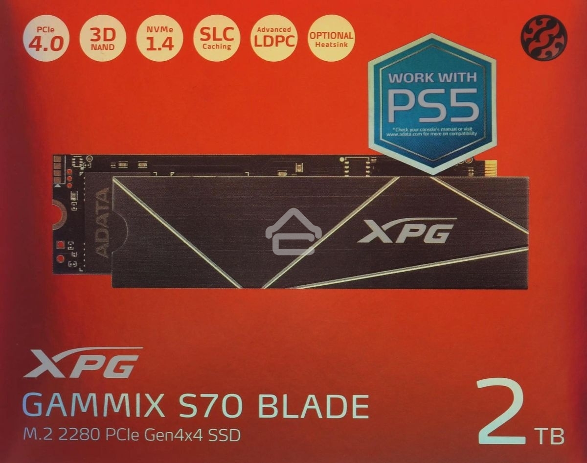 Накопитель SSD ADATA XPG GAMMIX BLADE S70, 2Tb, PCIe 4.0 x4, M.2 2280, NVMe, R/W 7400/6400