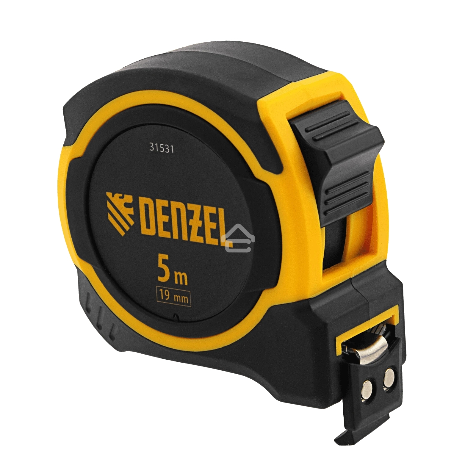 Рулетка Denzel 5м х 19мм, двухкомп. корпус, магнитный обрезиненный зацеп